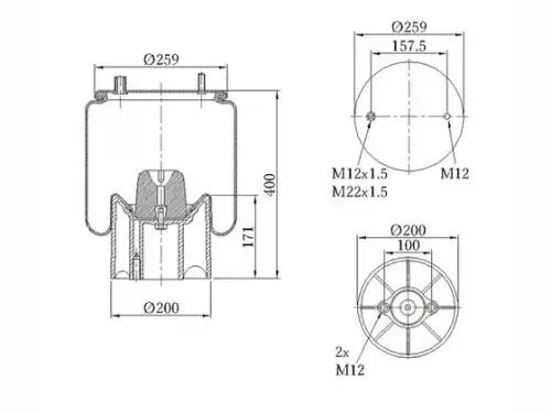 Пневморессора Premium со стаканом (пластик) Weweler  (1 шп.+штуц. / 2 отв. - 0°) 090030047 SONDER