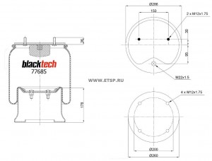 Рессора пневматическая со стаканом; (2 шп.+возд. / 4 отв.); Schmitz Cargobull Со RML77685C BLACKTECH