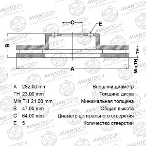 Диск тормозной передний AVANTECH Замена для Арт. BR0302S BR0312S AVANTECH