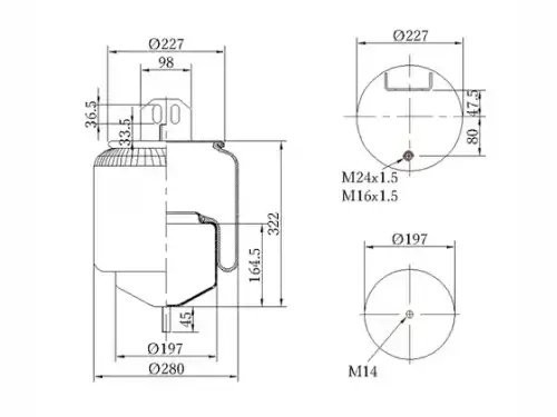 Пневморессора Premium со стаканом (металл)1 шп.-штуц.-M16/М22 VOLVO 70321690, 20 090030033 SONDER