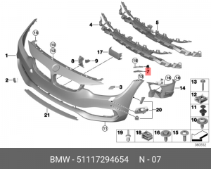 51117294654 Крепление переднего крыла П Нж ! \BMW 4' F32, LCI, F33, F36 Gran Cou 51 11 7 294 654 BMW