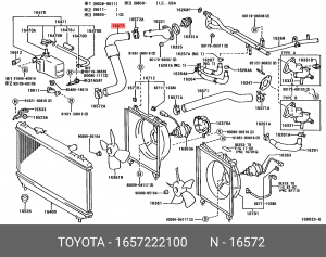 Патрубок системы охлаждения 16572-22100 16572-22100 TOYOTA