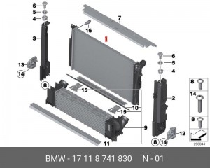 Радиатор охлаждающей жидкости ! \BMW 1' F20 LCI, F21, 2' F22, F23, 3' F30, F31,  17 11 8 741 830 BMW