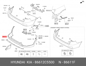 Накладка бампера KIA Sorento (17-) бампера заднего OE 86612C5500 HYUNDAI KIA