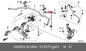 Втулка переднего стабилизатора L HONDA 51307-T1G-E01 51307T1GE01 HONDA