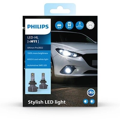 Лампа светодиодная 12/24V H11 PGJ19-2 6000K (2шт.) Ultinon Pro3022 LED HI/LO PHI 11362U3022X2 PHILIPS