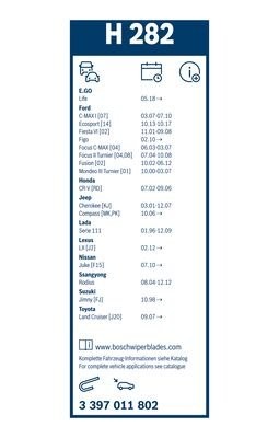 Щетка стеклоочистителя 280мм задняя FORD Focus 2 Rear BOSCH 3 397 011 802 BOSCH