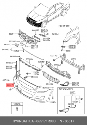 Заглушка HYUNDAI Solaris бампера переднего OE 865171R000 HYUNDAI KIA