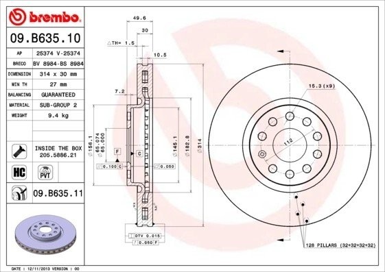 Диск тормозной Brembo Painted Disc 09.B635.11 09.B635.11 BREMBO