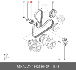 Ролик приводного ремня ЛАДА Largus RENAULT Logan,Sandero (09-) (1.4/1.6) обводно 119233042R RENAULT