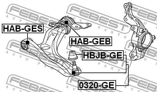 Сайлентблок рычага передний HONDA JAZZ/FIT GE# 2009-2013 HAB-GES HAB-GES FEBEST