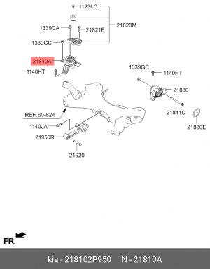Опора двигателя KIA Sorento (12-) правая OE 218102P950 HYUNDAI KIA