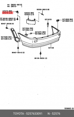 кронштейн заднего бампера! левый\ Toyota Camry 13-17 52576-33091 TOYOTA