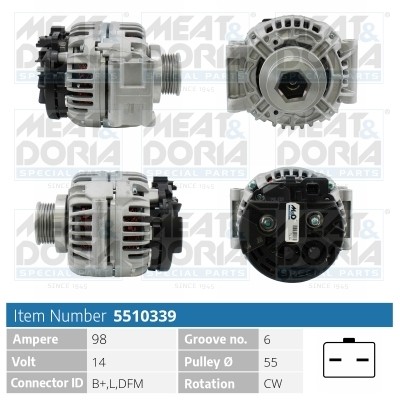 Генератор RENAULT Logan (06-) 14В 98А MEAT&DORIA 5510339 MEAT DORIA