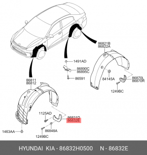 Брызговик KIA Rio (17-) передний правый OE 86832H0500 HYUNDAI KIA