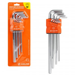 Набор шестигранных ключей "AIRLINE" (удлинённых инбус 9 предметов (1.5,2,2.5,3,4 AT918 AIRLINE