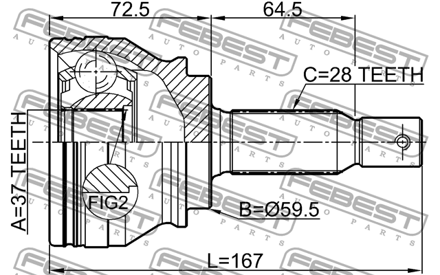 ШРУС внешн (37x59.5x28) MITSUBISHI OUTLANDER CW# 2006-2012 0410-CW6 0410-CW6 FEBEST