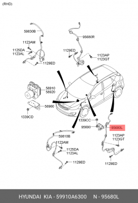 Датчик АБС HYUNDAI i30 (12-) колеса заднего левого OE 59910A6300 HYUNDAI KIA