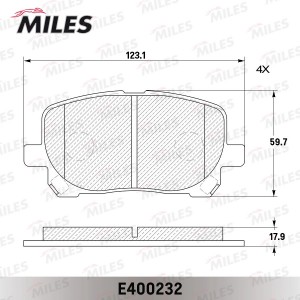 Колодки тормозные передние (без датчика) (Смесь Low-Metallic) (TOYOTA AVENSIS VE E400232 MILES