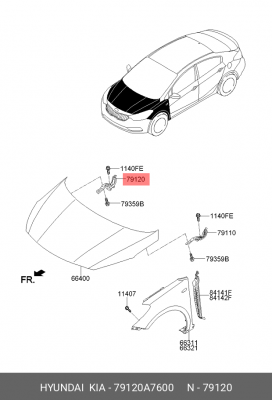 Петля KIA Cerato (13-) капота правая OE 79120A7600 HYUNDAI KIA