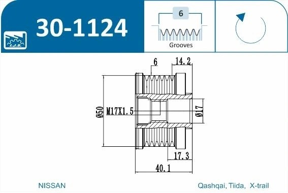 шкив генер.\ Nissan Qashqai 2.0 07> 30-1124 IJS GROUP