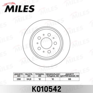 Диск тормозной задний VOLVO S60 00-/S80 98-06/V70 97-/XC70 00- (TRW DF4066) K010 K010542 MILES