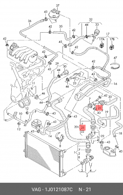 Тройник VW Golf,Jetta,Bora AUDI A3,TT системы охлаждения OE 1J0 121 087 C VAG