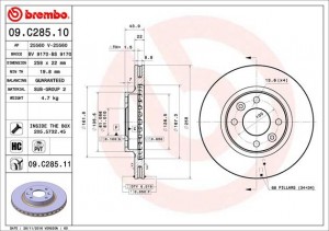 Диск тормозной RENAULT Clio (12-),Logan (12-),Sandero (12-) передний (1шт.) BREM 09.C285.11 BREMBO