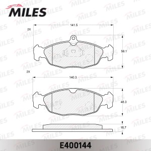 Колодки тормозные передние (без датчика) (Смесь Low-Metallic) OPEL ASTRA F/DAEWO E400144 MILES