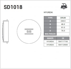 Барабан тормозной HYUNDAI Elantra (96-),Coupe (96-) задний (1шт.) SANGSIN SD1018 SANGSIN