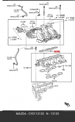 Прокладка коллектора MAZDA CX-9 (08-) впускного OE CY01-13-135 MAZDA