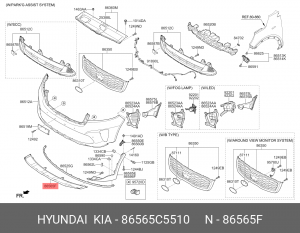 Накладка бампера KIA Sorento (18-) переднего нижняя OE 86565C5510 HYUNDAI KIA
