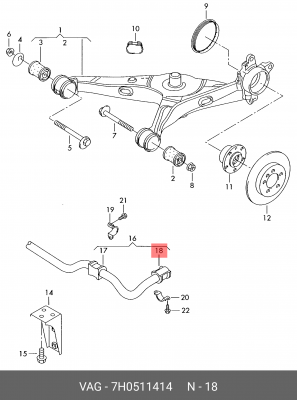 втулка стабилизатора задн.!\ VW Transporter 7EA/7EB/7EF 7H0 511 414 VAG