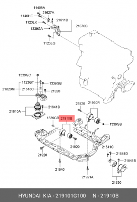 Опора двигателя HYUNDAI Accent (05-) (1.4/1/6) передняя МКПП OE 219101G100 HYUNDAI KIA