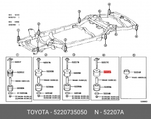 подушка рамы!\ Toyota Land Cruiser PRADO 09> 52207-35050 TOYOTA