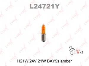 Лампа подсветки H21W 24V 21W "LYNXauto" (желтая)  10шт L24721Y LYNXAUTO