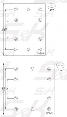 Накладка тормозной колодки ROR 311х190 стандарт (заклепки 93685/L10 6.35x15.9) к SK196040001 S K GMBH
