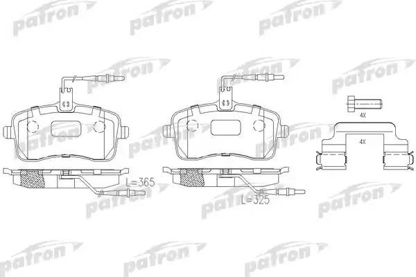 Колодки тормозные PEUGEOT 407,407SW,607 (1.6/3.0) (00-) передние (4шт.) PATRON PBP1725 PATRON