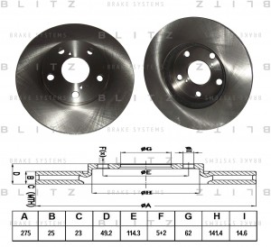 Диск тормозной передний вентилируемый TOYOTA Auris/Corolla 06- BS0356 BS0356 BLITZ