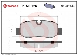 P50126 колодки дисковые задние!\ MB Vito W447 1.6-2.1CDi 14> P50126 BREMBO