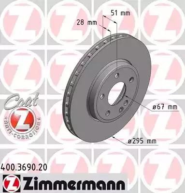 диск тормозной !перед. 295x28/51-5x112 \ MB W176/W246/C117/X156 1.8-2.0 13> 400.3690.20 ZIMMERMANN