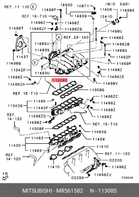 Прокладка коллектора MITSUBISHI Pajero (99-) (3.8) впускного OE MR561582 MITSUBISHI