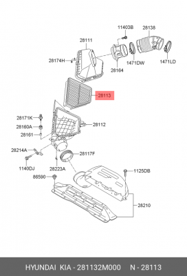 Фильтр воздушный HYUNDAI Genesis (08-) OE 281132M000 HYUNDAI KIA