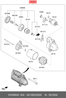 Стартер HYUNDAI Sonata (14-),Santa Fe (15-) KIA Sorento (15-) (2.4) OE 361002G300 HYUNDAI KIA