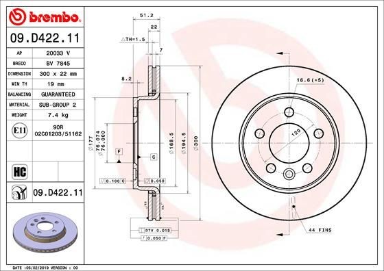 Диск тормозной 09.D422.11 09D42211 BREMBO