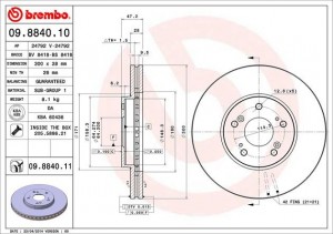 Диск тормозной HONDA Accord (03-) передний (1шт.) BREMBO 09.8840.11 BREMBO