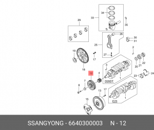 Шкив SSANGYONG Actyon (06-),Kyron (06-),Actyon Sports (06-),Rexton (04-) (D20/27 6640300003 SSANG YONG