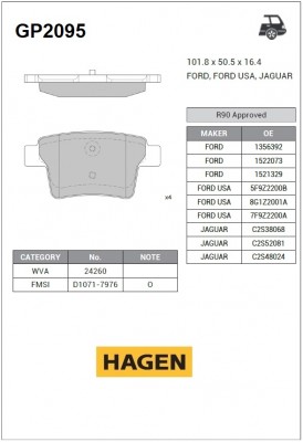 Колодки задние FORD MONDEO III GP2095 GP2095 SANGSIN