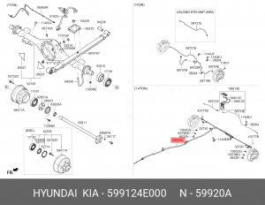 Трос стояночного тормоза KIA Bongo 3 (06-) (2.9/2.5 (12-)) (2WD) (E/LONG) задний 599124E000 HYUNDAI KIA
