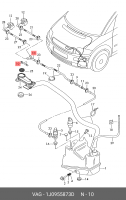 Тройник VW Eos системы омывателя OE 1J0 955 873 D VAG